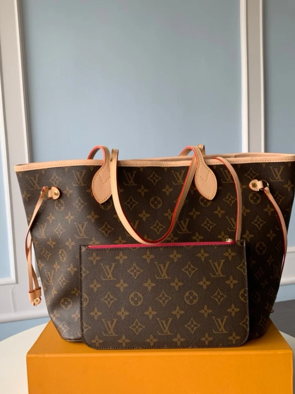 Louis Vuitton Monogram Tote with Brown Canvas and Pink Trim